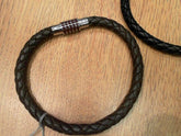 Stainless Steel/Brown Leather Bracelet Length 7.5